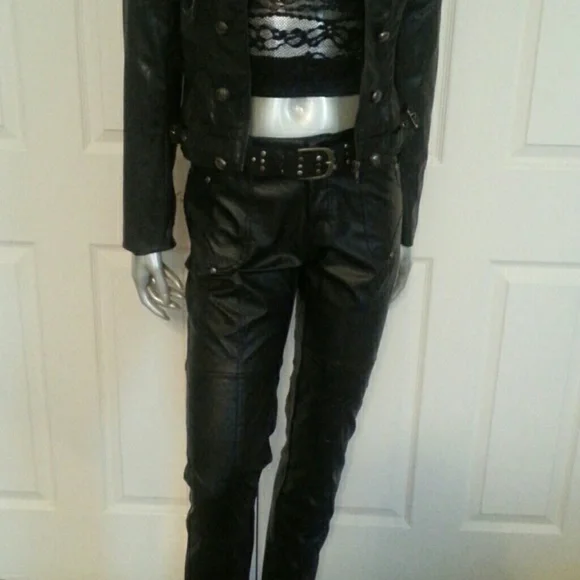 Vegan Faux Leather Moto Jeans - Picture 3 of 5